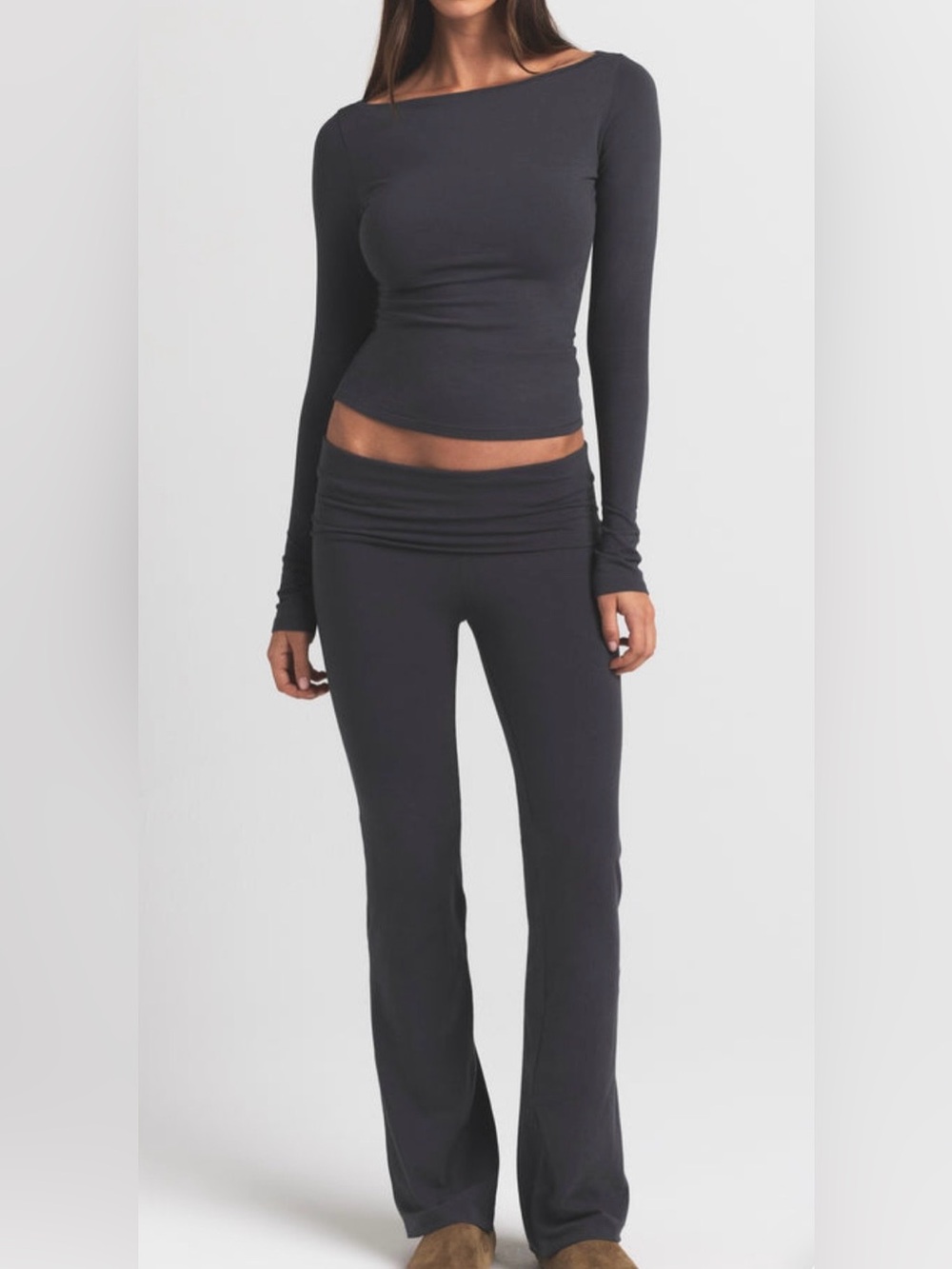 SKIMS Black Cotton Jersey Fold Over Pant